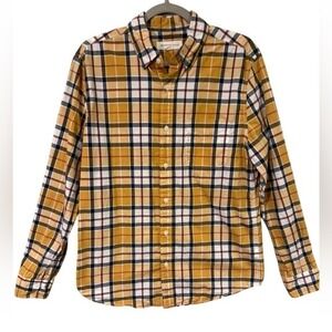 Aeropostale Mens Medium Plaid Button Down Shirt Yellow Navy Long Sleeve Casual